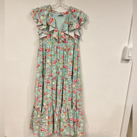 Crosby by Mollie Burch Floral Ruffle Midi Dress Size XS - Picture 1 of 4